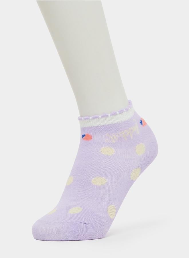 Styli Pack of 5 - Girls Lilac Cotton Ankle Socks - Image 3